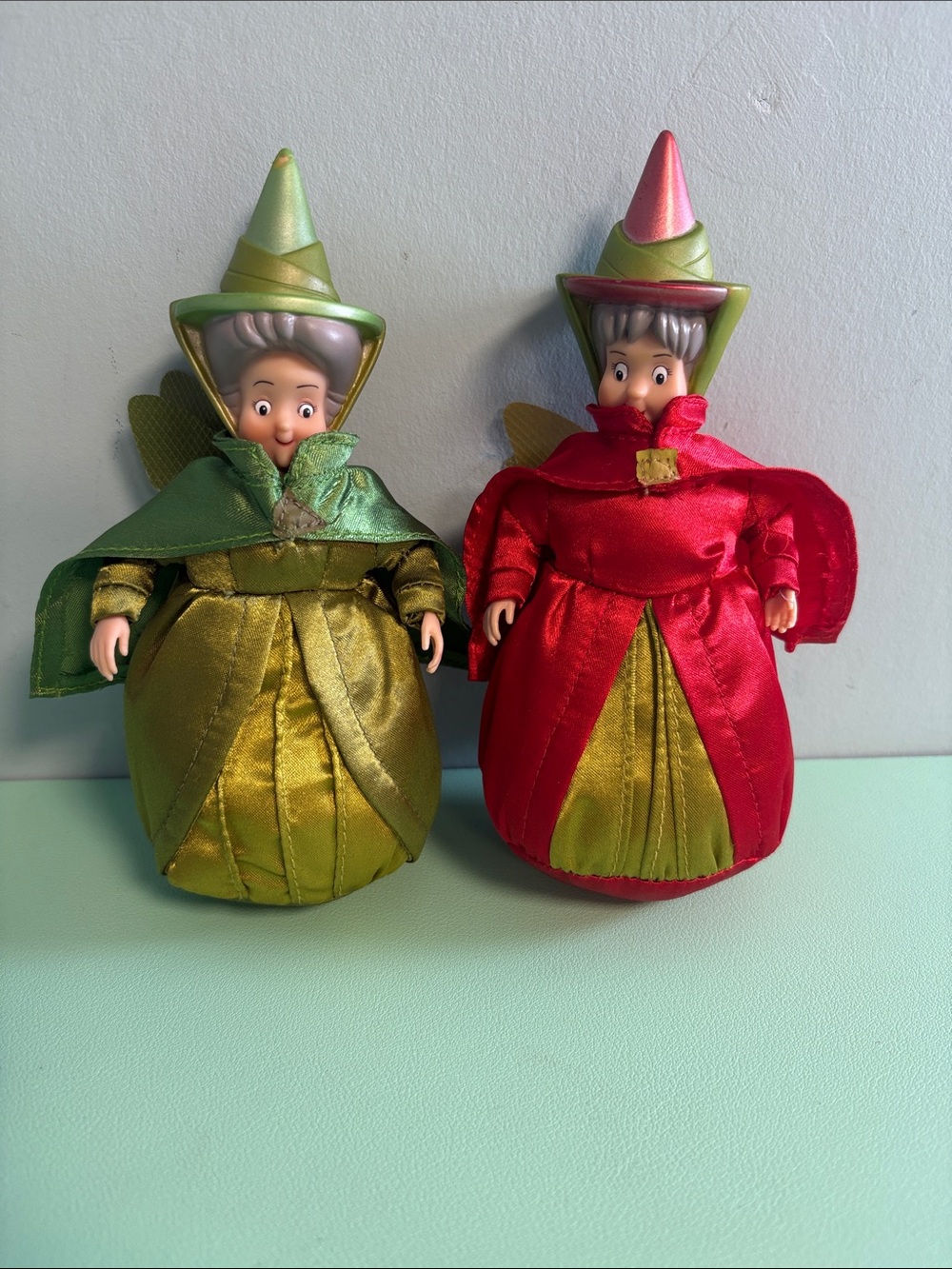 Disney Sleeping Beauty Fairy Godmothers Fauna Green & Flora Red Dolls